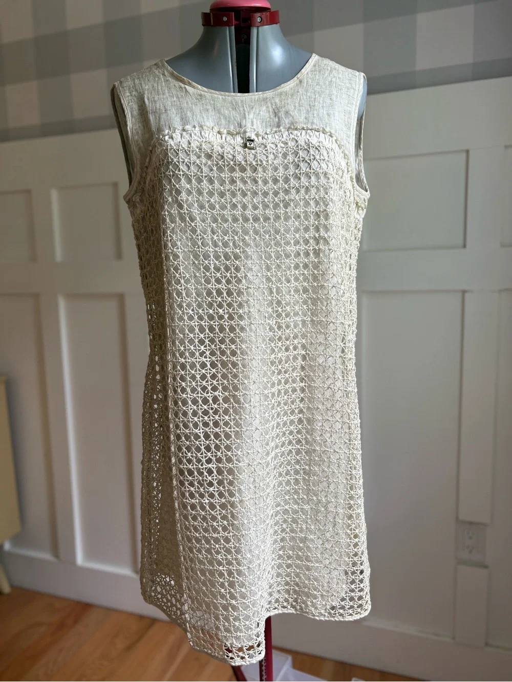 Elisa Cavaletti Cream Crochet Sleeveless Mini Dress XL - Picture 2 of 10